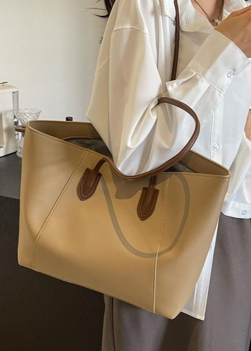 Elara – Two-Tone PU Leather Tote Bag with Long Shoulder Straps