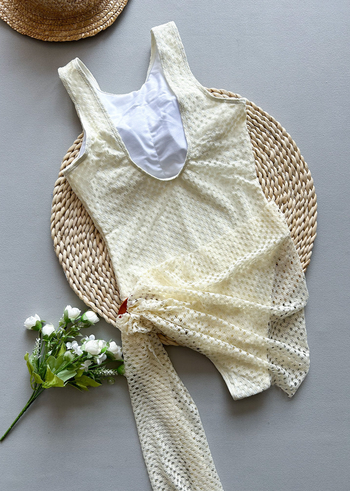 Solea - Conjunto de traje de baño de una pieza con crochet y pareo