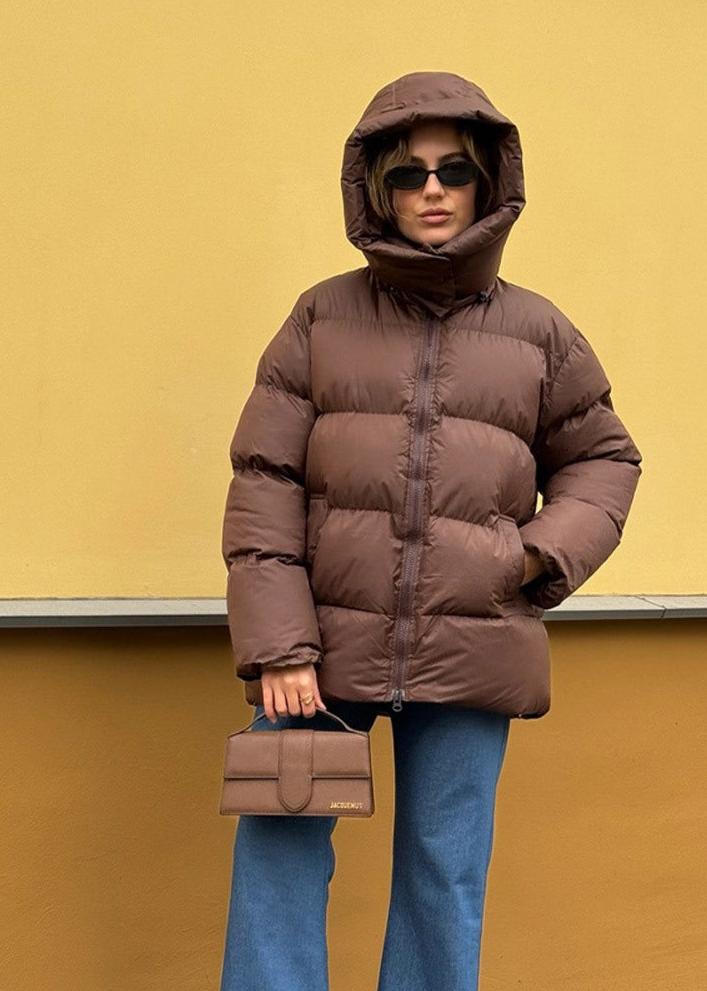 Veste Puffer Chocolat à Capuche - Confortable et Tendance