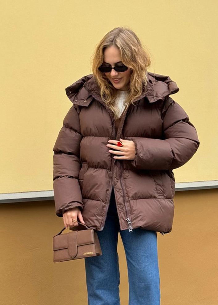 Veste Puffer Chocolat à Capuche - Confortable et Tendance