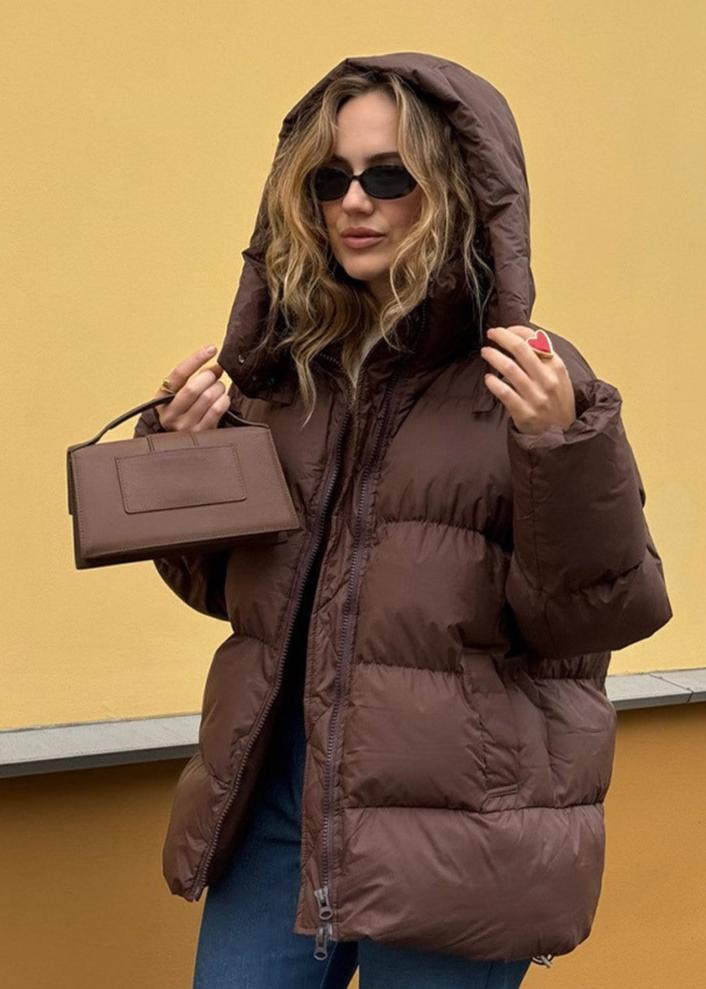 Veste Puffer Chocolat à Capuche - Confortable et Tendance