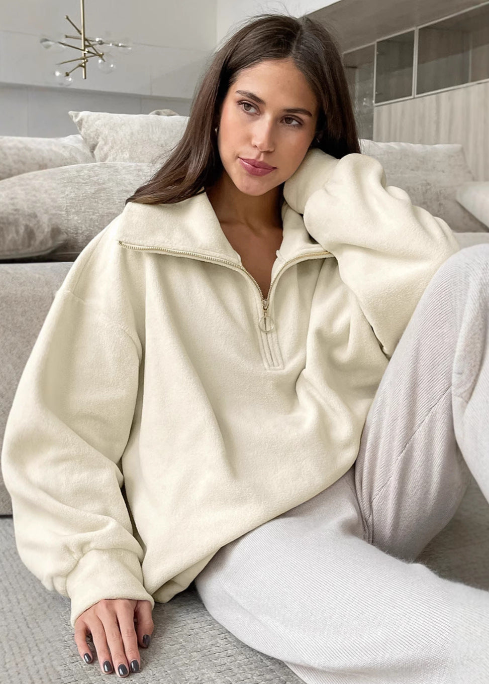 Pull-over en polaire à quart de zip confortable