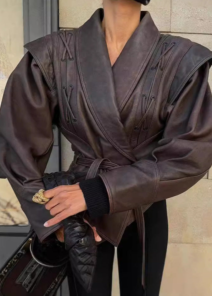 Rowan - Blazer en similicuir avec détails à lacets