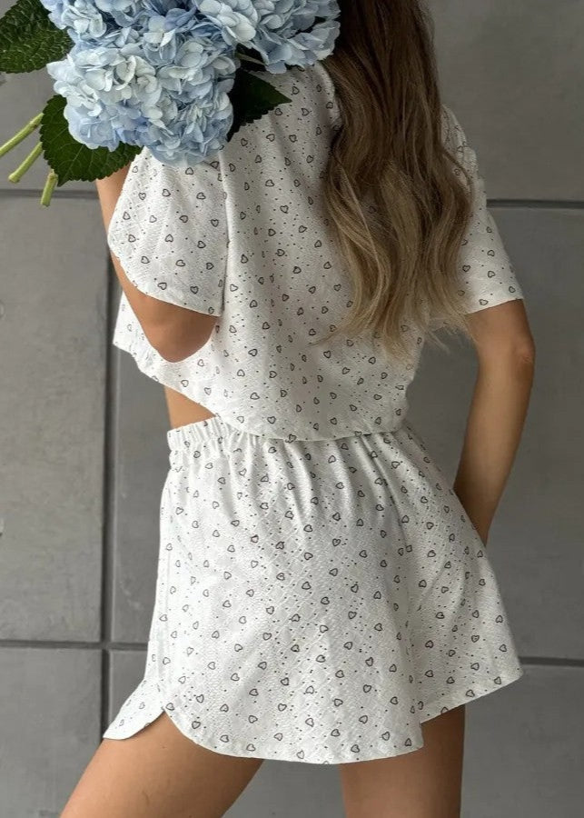 Sweet Tempo - Conjunto de top corto estampado y shorts fluidos