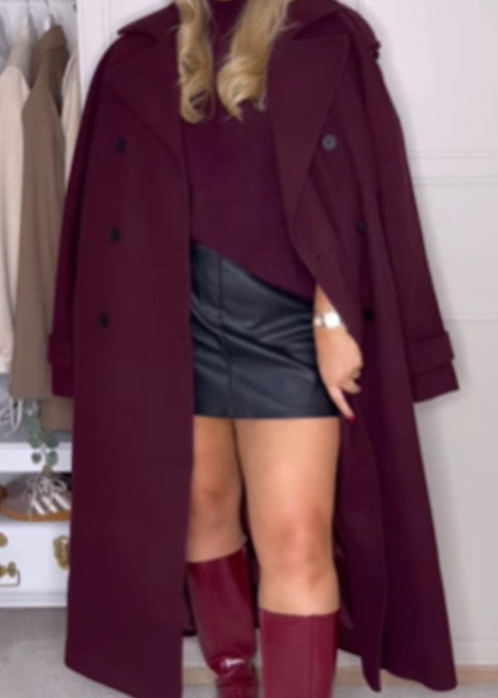 Manteau en laine ceinturé Bordeaux