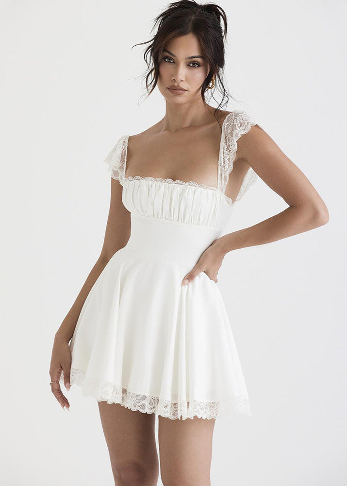 Éloïse Dress – Mini in pizzo bianco con schiena a corsetto