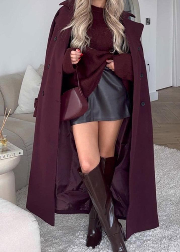 Manteau en laine ceinturé Bordeaux