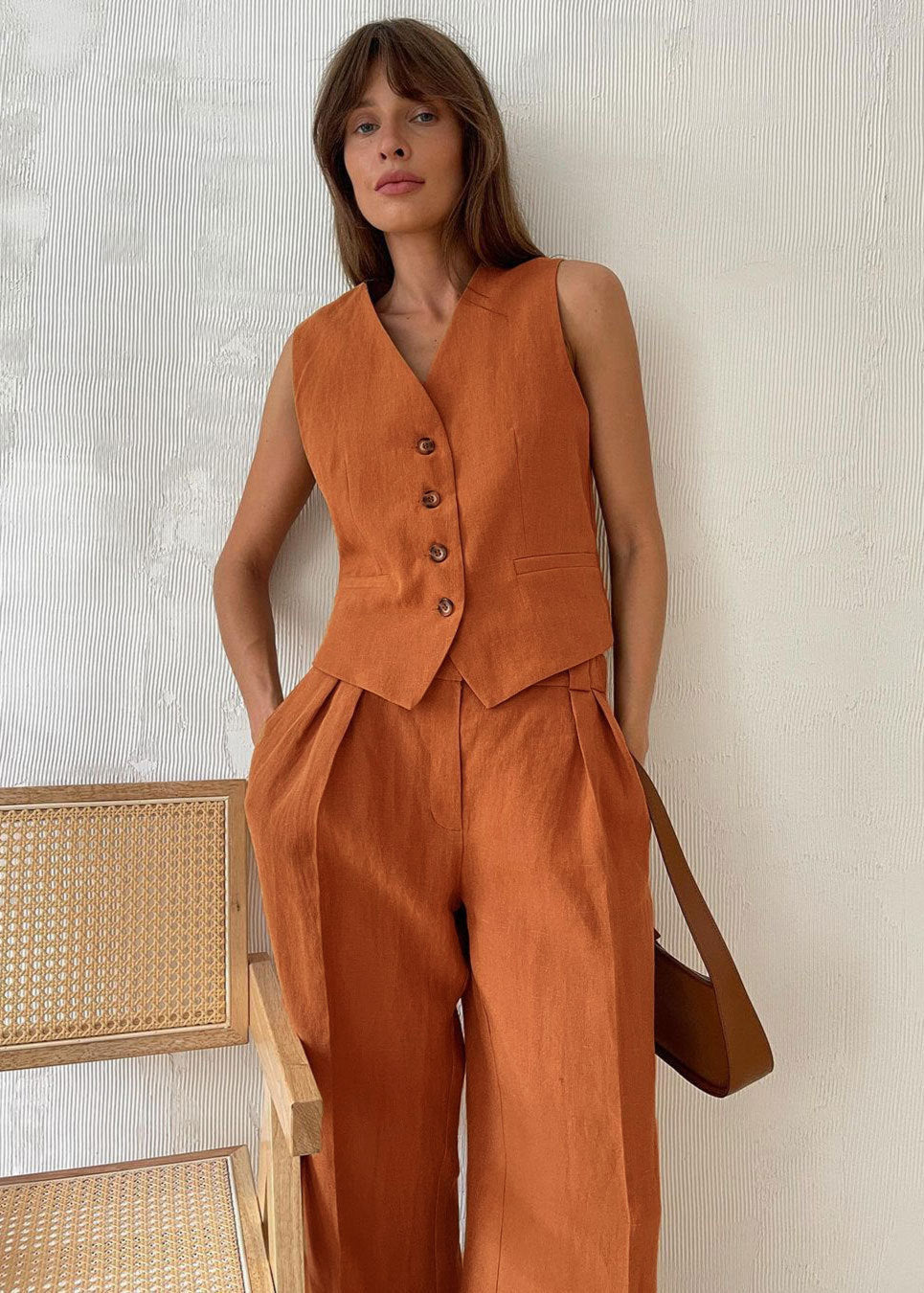 Linnen Vest & Wijde Broek Set