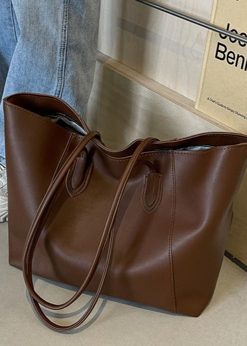 Elara – Two-Tone PU Leather Tote Bag with Long Shoulder Straps