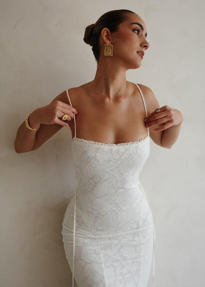 Seraphina - Satijnen Maxi-jurk met Kantrug