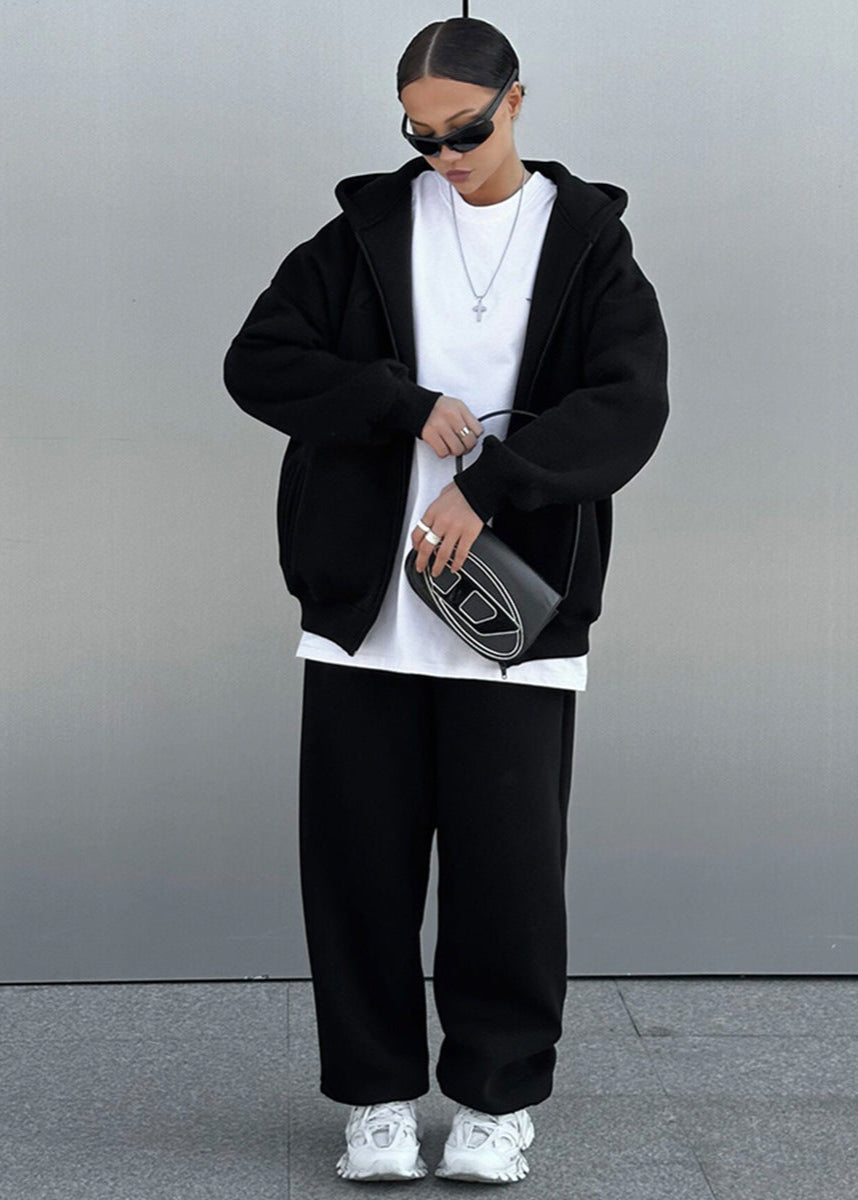 Urban Edge - Conjunto de sudadera con capucha y pantalones deportivos con cremallera de gran tamaño