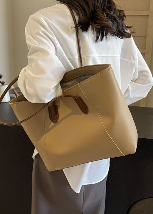 Elara – Two-Tone PU Leather Tote Bag with Long Shoulder Straps