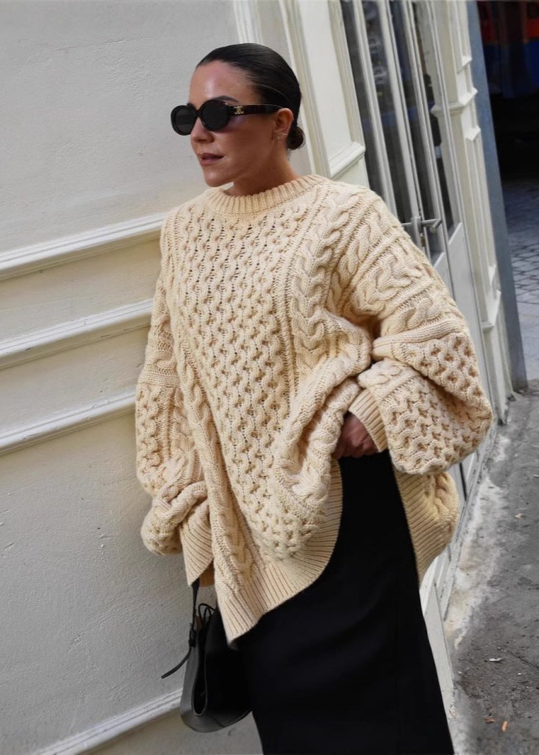 Pull surdimensionné en tricot torsadé confortable