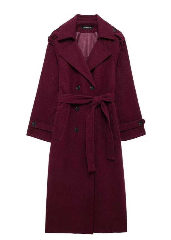 Manteau en laine ceinturé Bordeaux