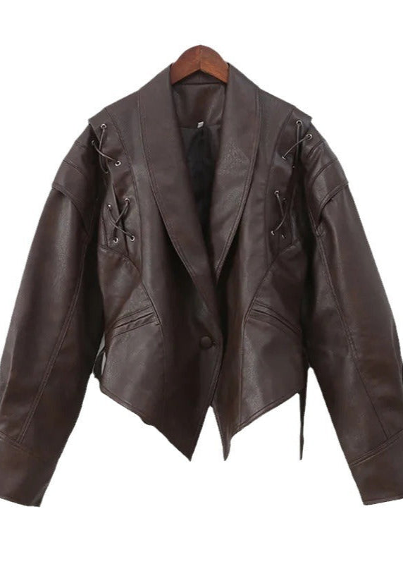 Rowan - Blazer en similicuir avec détails à lacets