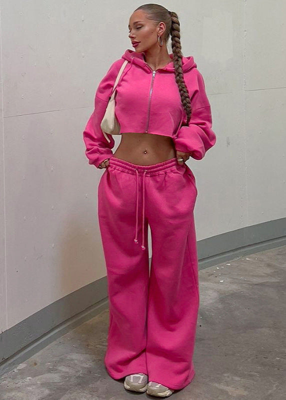 Zariah - Cropped Zip Hoodie and Wide Leg Pants Set