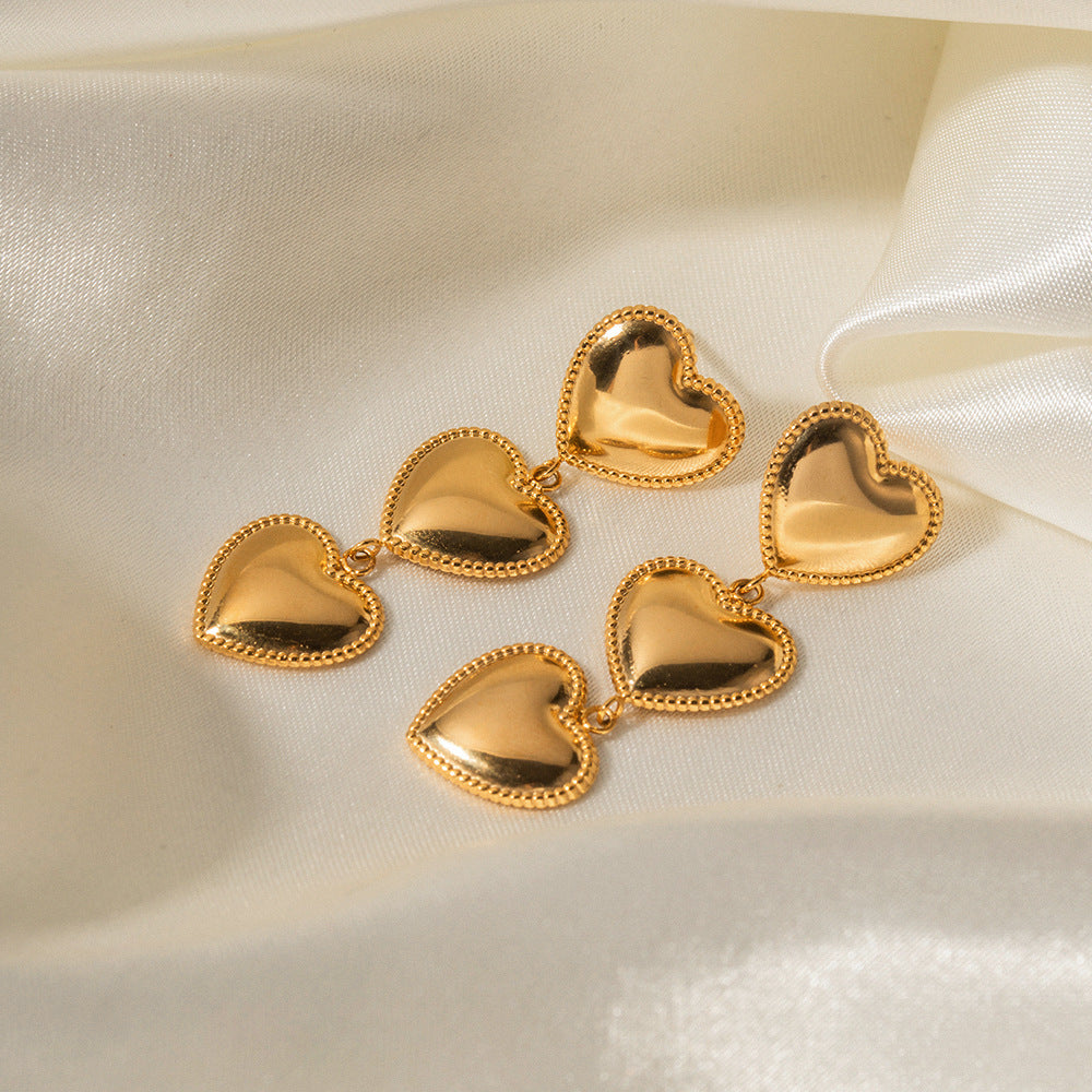 Luna Love - Pendientes de Oro Triple Corazón