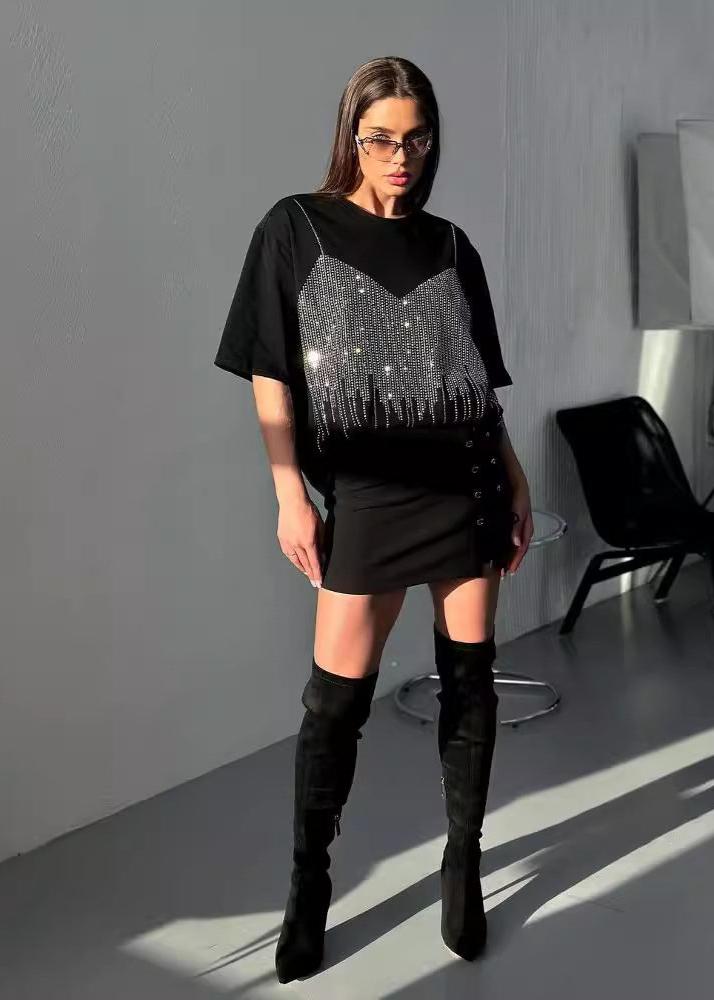Stralende Versierde T-shirt - Dazzling Black