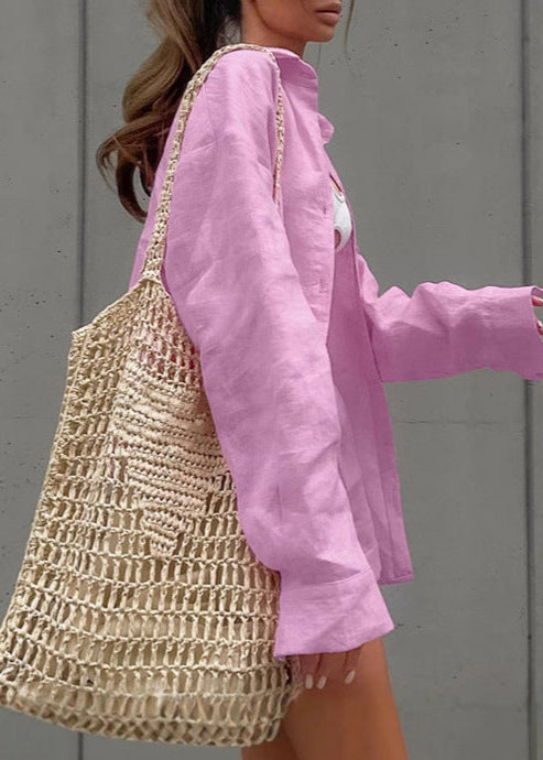 Isla – Roze Linnen Overhemd en Korte Broek Set