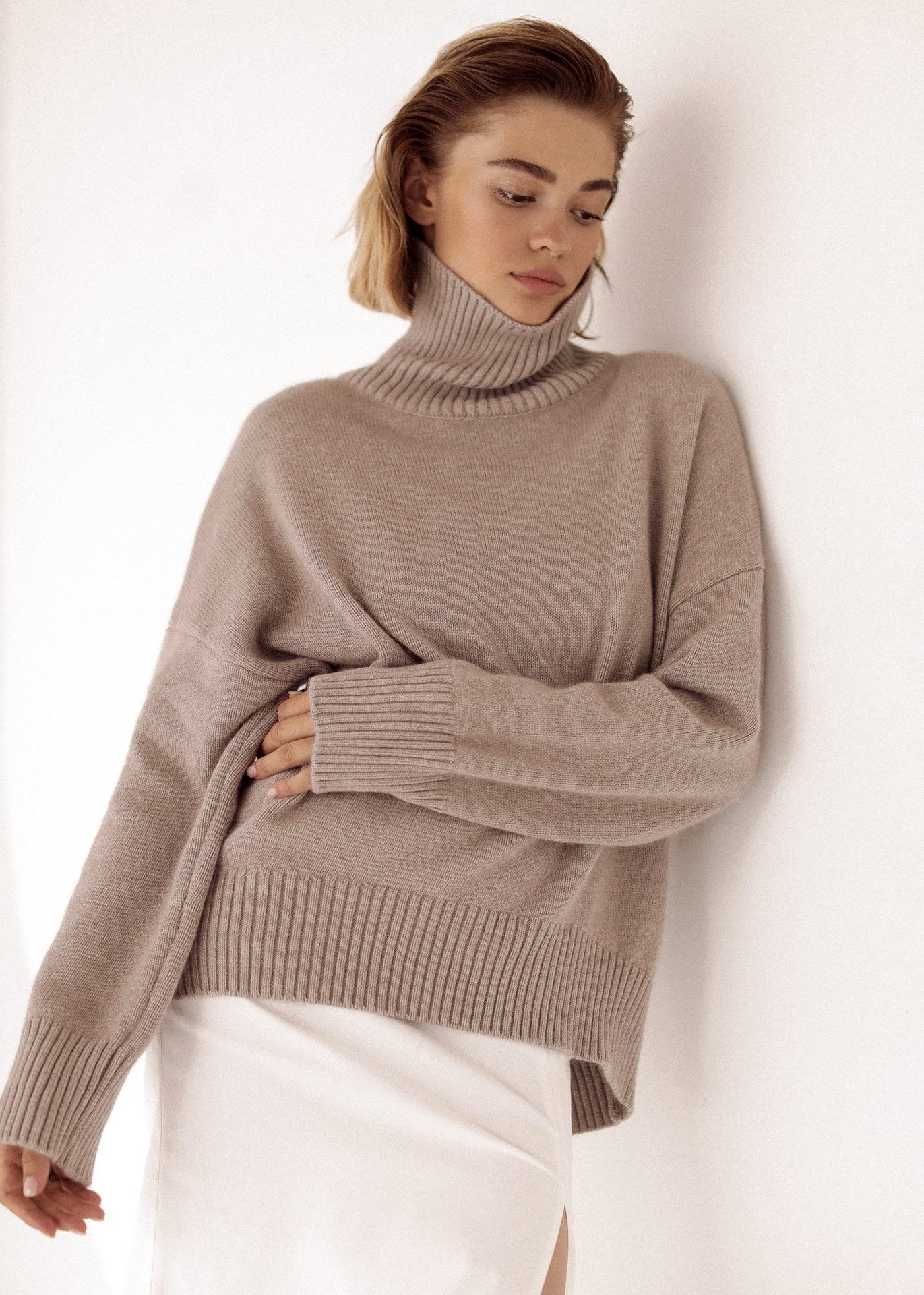 Pull Col Roulé Côtelé Luxe