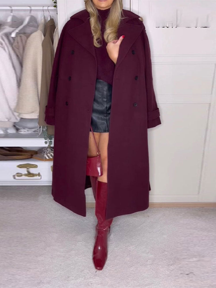 Manteau en laine ceinturé Bordeaux