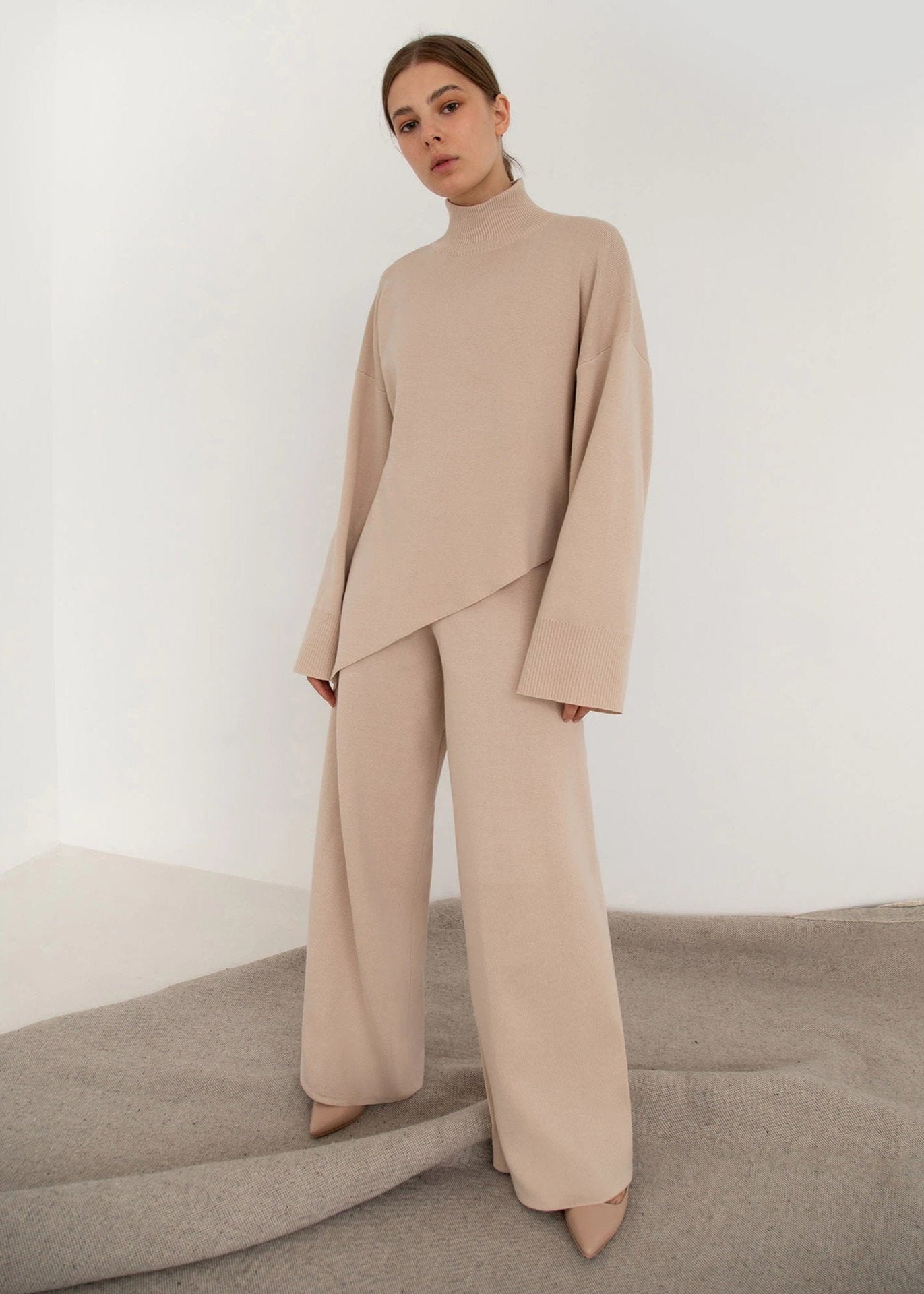 Conjunto de dos piezas de punto con dobladillo irregular