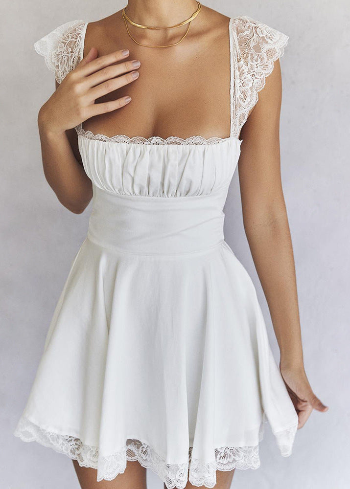 Éloïse Dress – Mini in pizzo bianco con schiena a corsetto