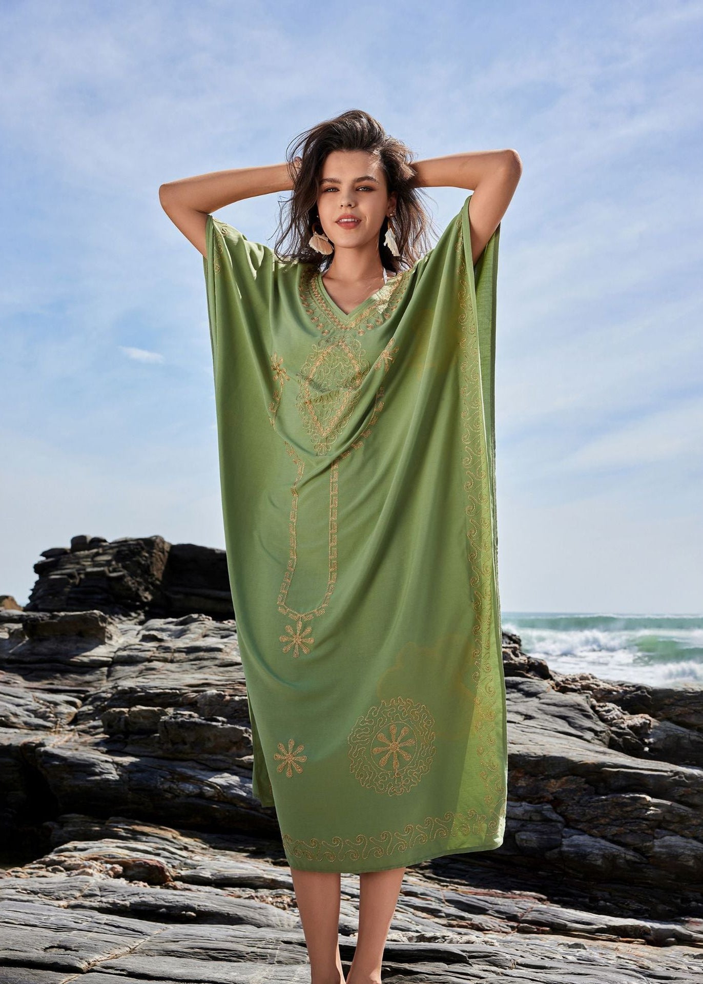 Oasis Serenity - Vestido Maxi Caftán Bordado