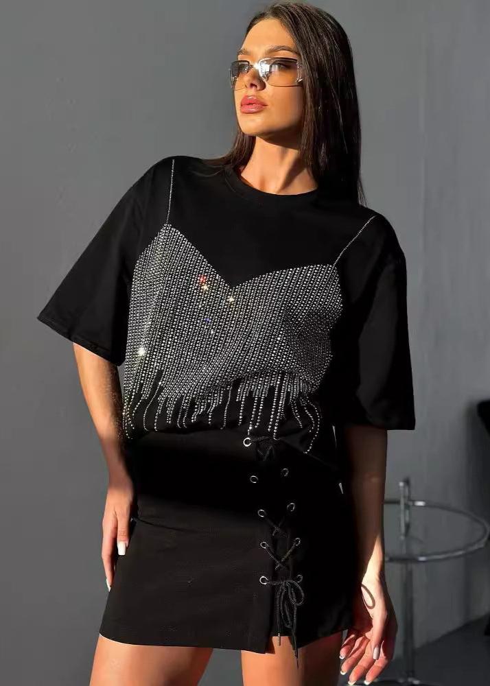 Stralende Versierde T-shirt - Dazzling Black