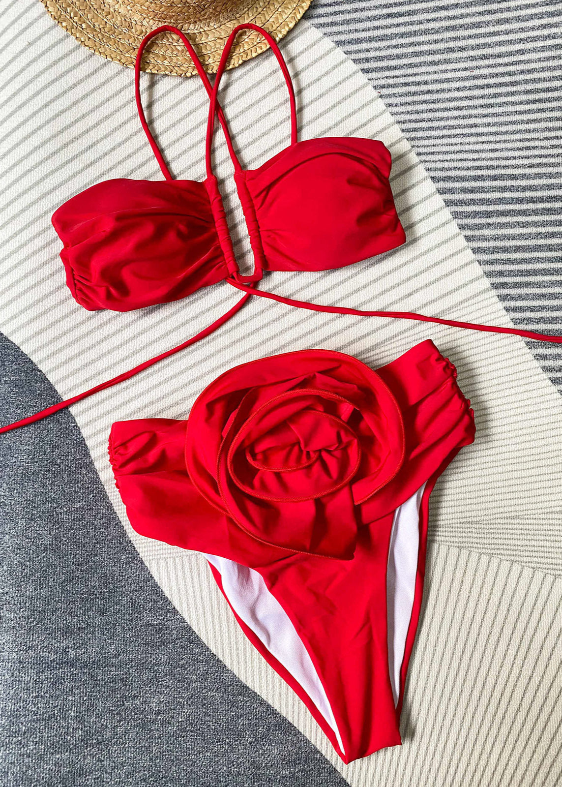Scarlet Bloom - Ensemble de Bikini Floral Taille Haute