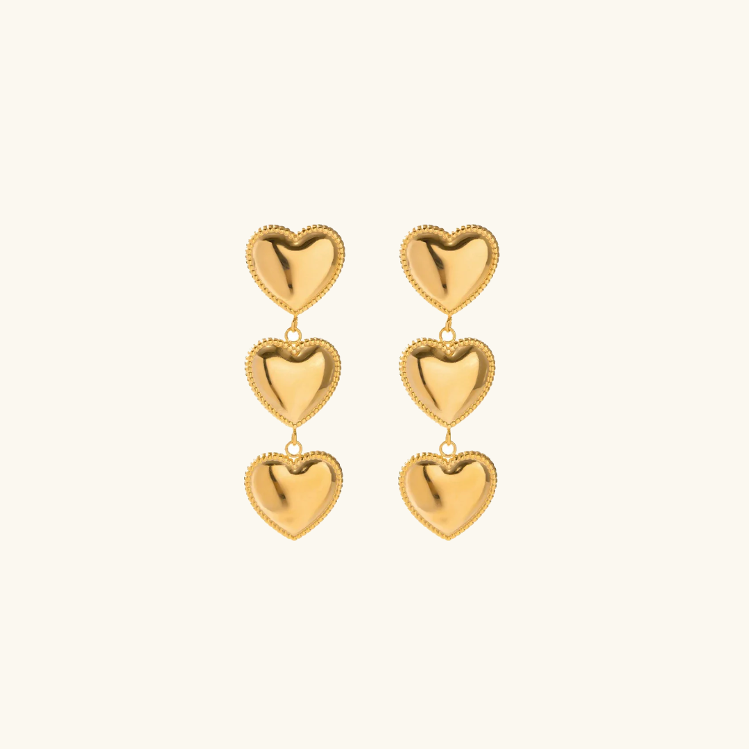 Luna Love - Pendientes de Oro Triple Corazón