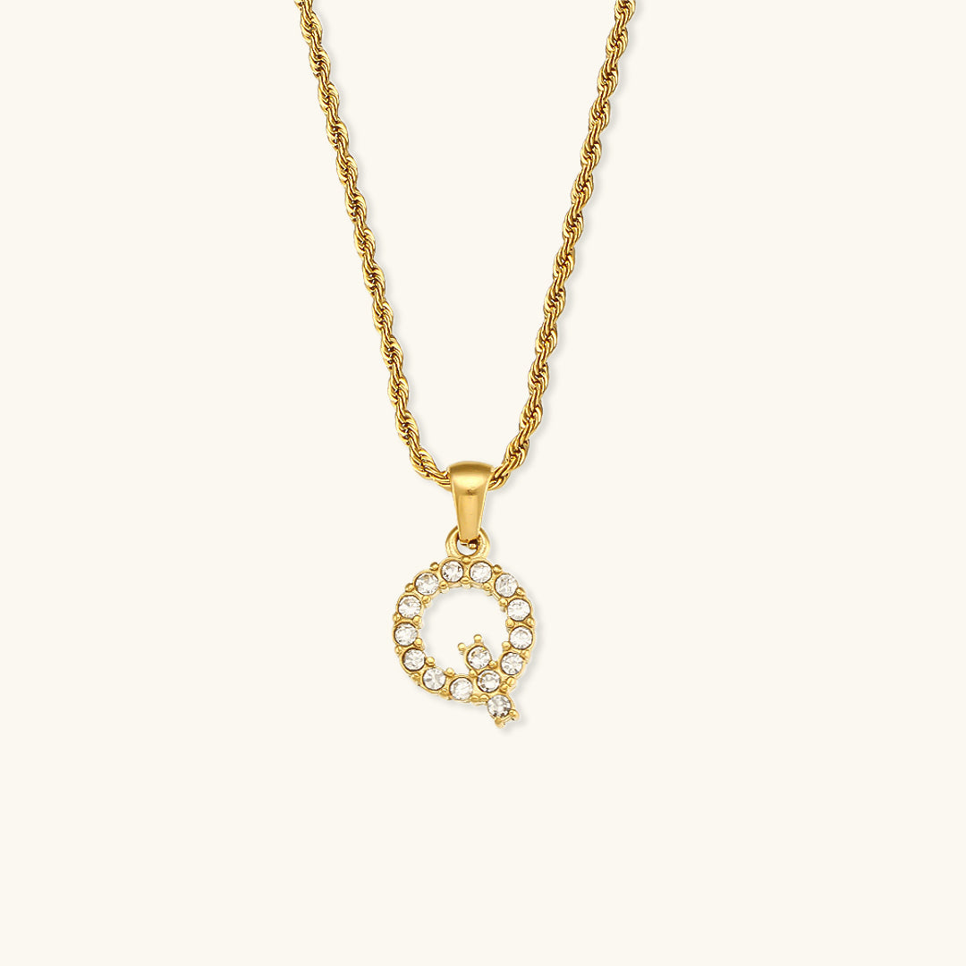 Collar Inicial Celeste con Diamante