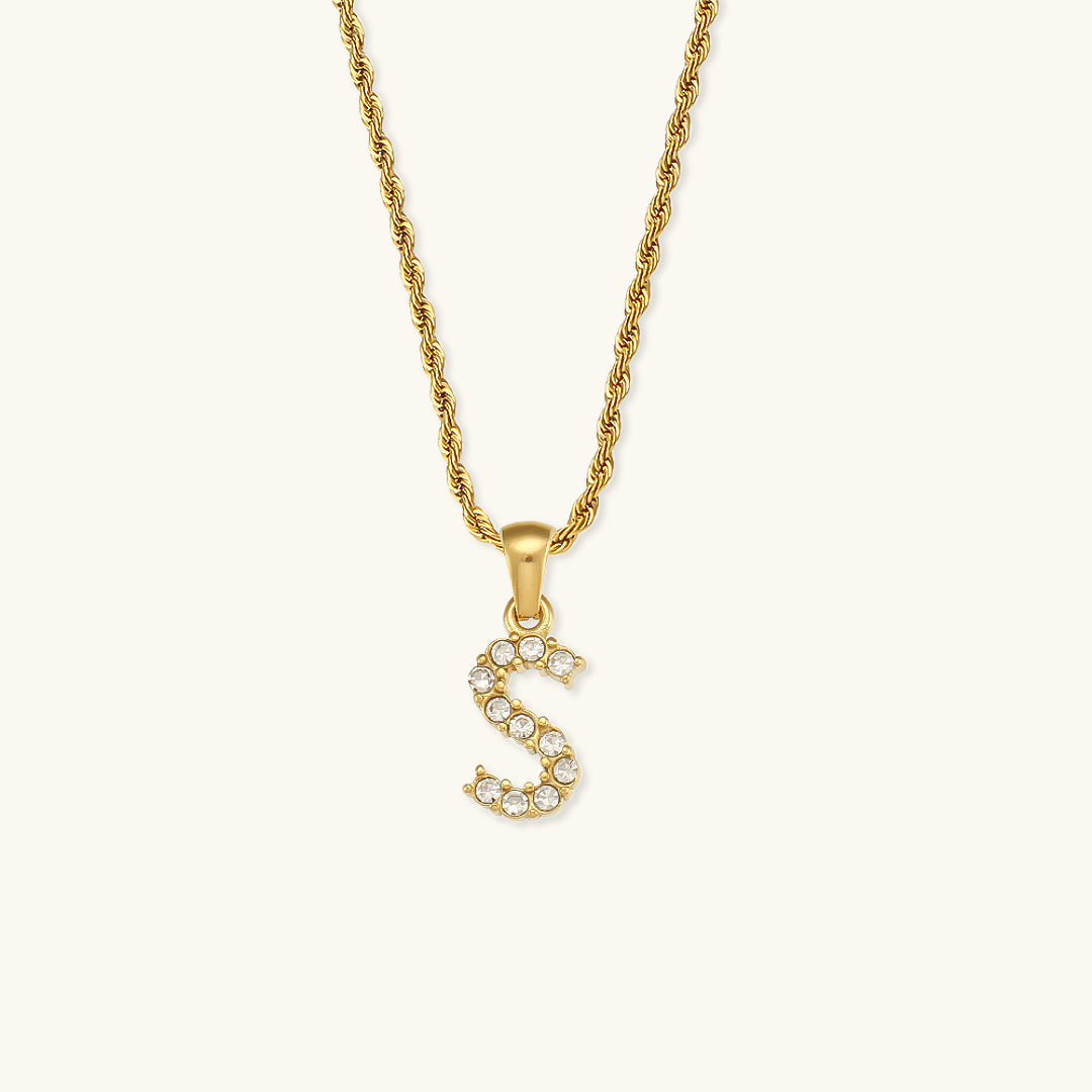 Collar Inicial Celeste con Diamante