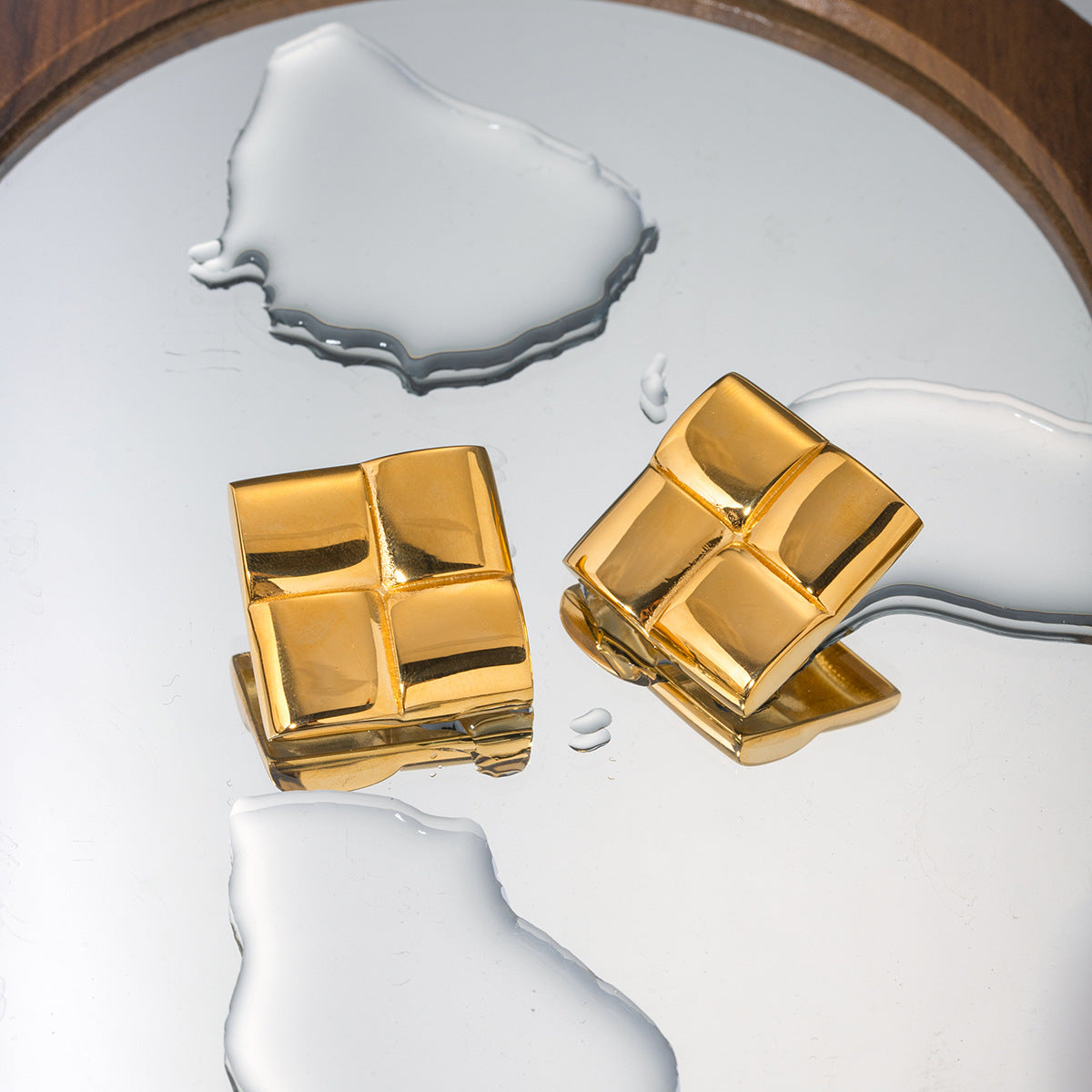 Zara Grid Gouden Oorbellen