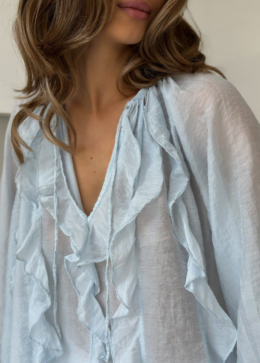 Hazel Whisper - Sheer Ruffle Tie Blouse