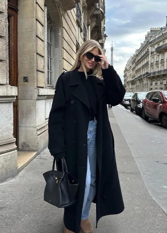 Dames Klassieke Zwarte Lapen Trenchcoat
