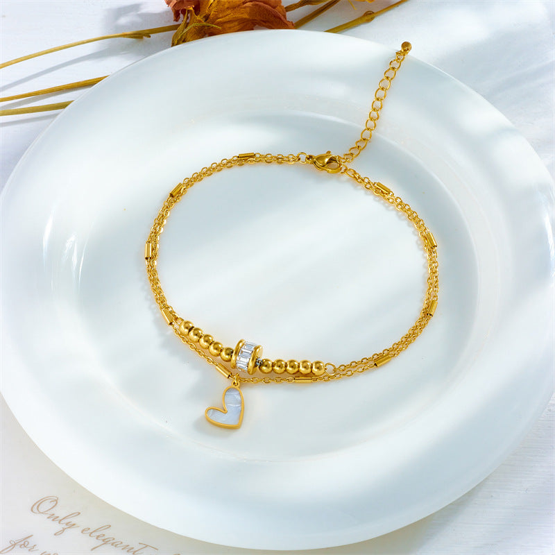 Gouden Charm Hart Armband - Dubbele Laag Ketting