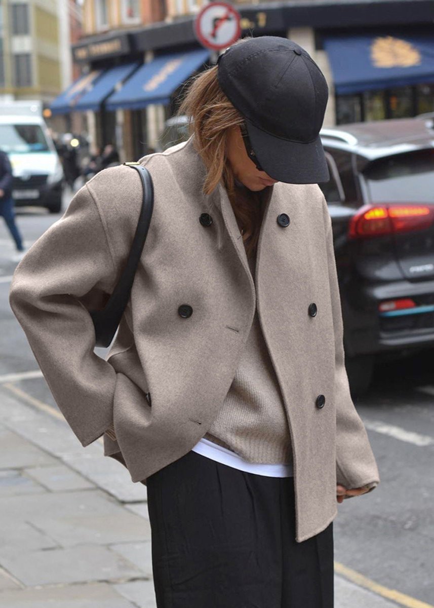 Abrigo de Lana Doble Botonadura Luxe en Taupe