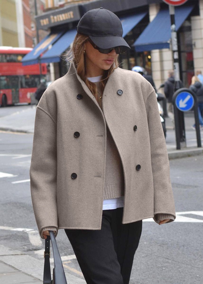 Abrigo de Lana Doble Botonadura Luxe en Taupe