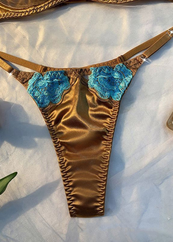 Golden Bloom - Satin Embroidered Lingerie Set