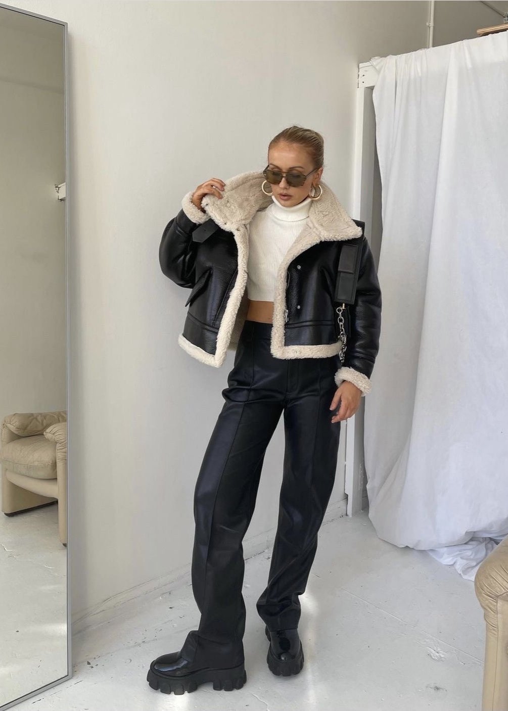 Veste en simili cuir doublée en shearling - Style audacieux rencontre confort douillet