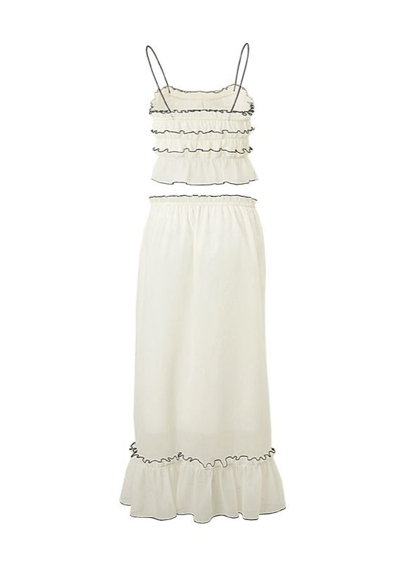 Conjunto Isla Bow-Tie con Volantes – Conjunto de Dos Piezas Falda Larga y Top Corto