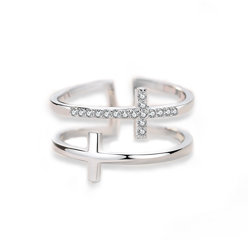 Dual Cross Zircon Ring - Minimalistische Koperen Band