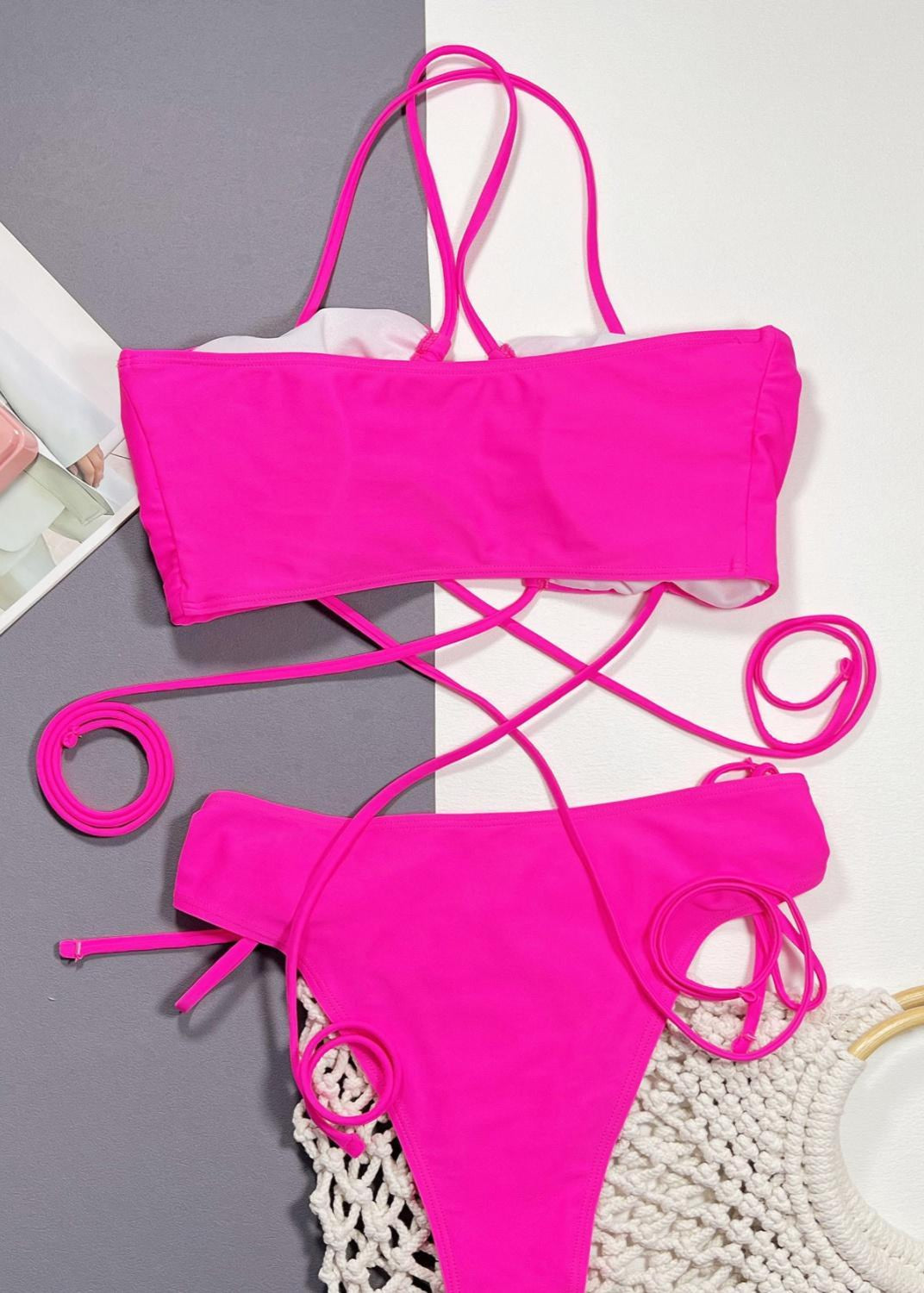 Conjunto de bikini envolvente fucsia vívido