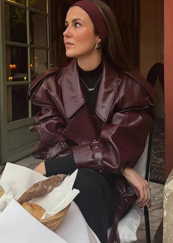 Chaqueta de cuero sintético con solapa sobredimensionada