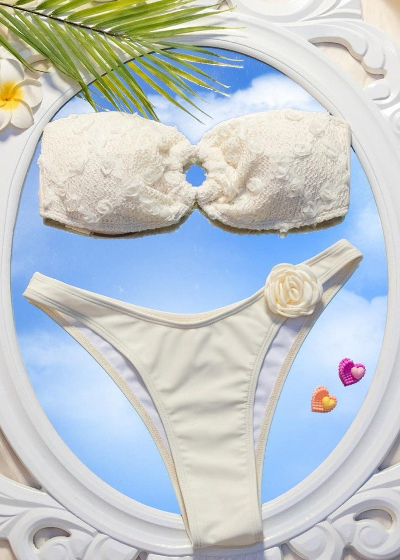 Marabella – Conjunto de bikini bandeau texturizado floral