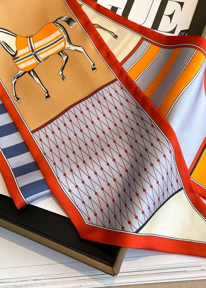 Equestra - Sciarpa Twilly di Seta con Stampa Cavallo