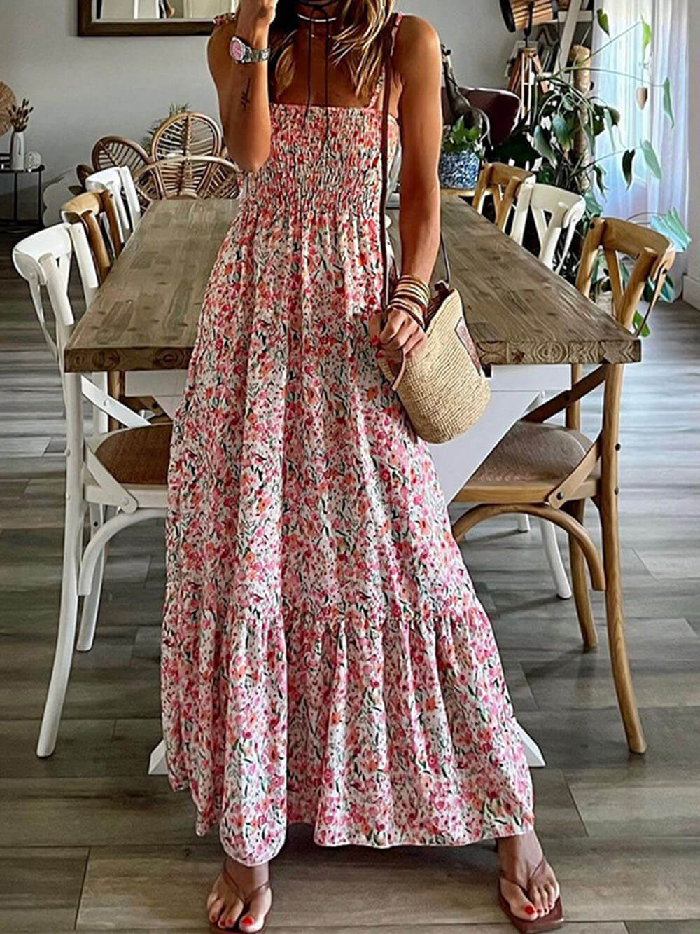 Bohemian Blossom - Floral Print Maxi Slip Dress - VibeSoothe