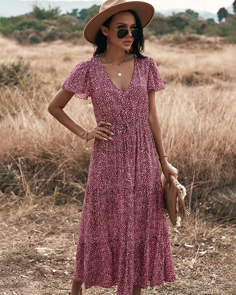 Burgundy-Bliss Boho Dress - VibeSoothe