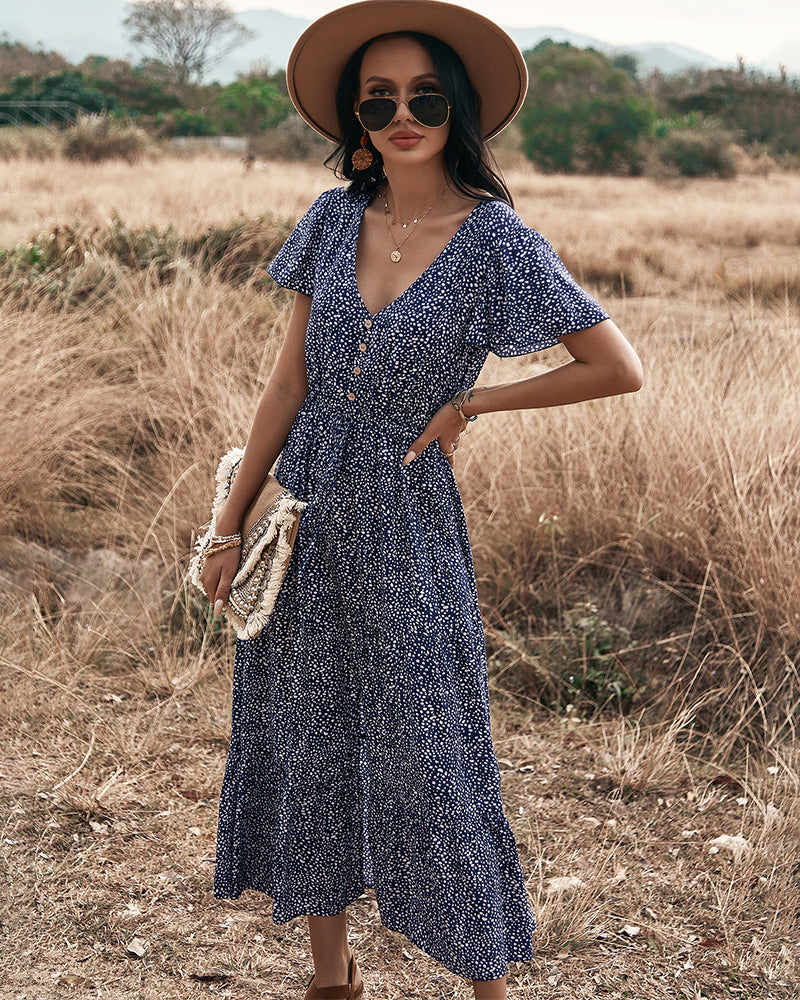 Navy Polka - Long Beach Dress